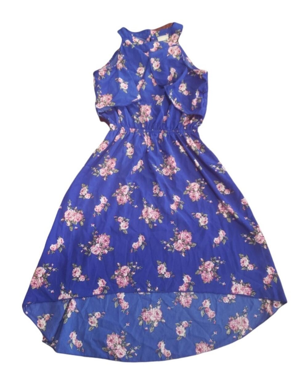 Lily Bleu Blue Floral Low High Elastic Waist Sleeveless Dress | Size Girls 12